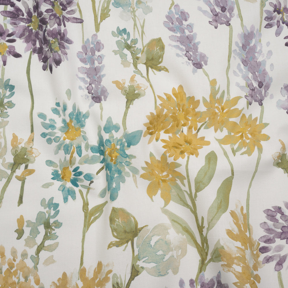 Printed Cotton Canvas - Heather Blooming Watercolor Garden - British Imported Printed Cotton Canvas - Heather Blooming Watercolor Garden - British Imported