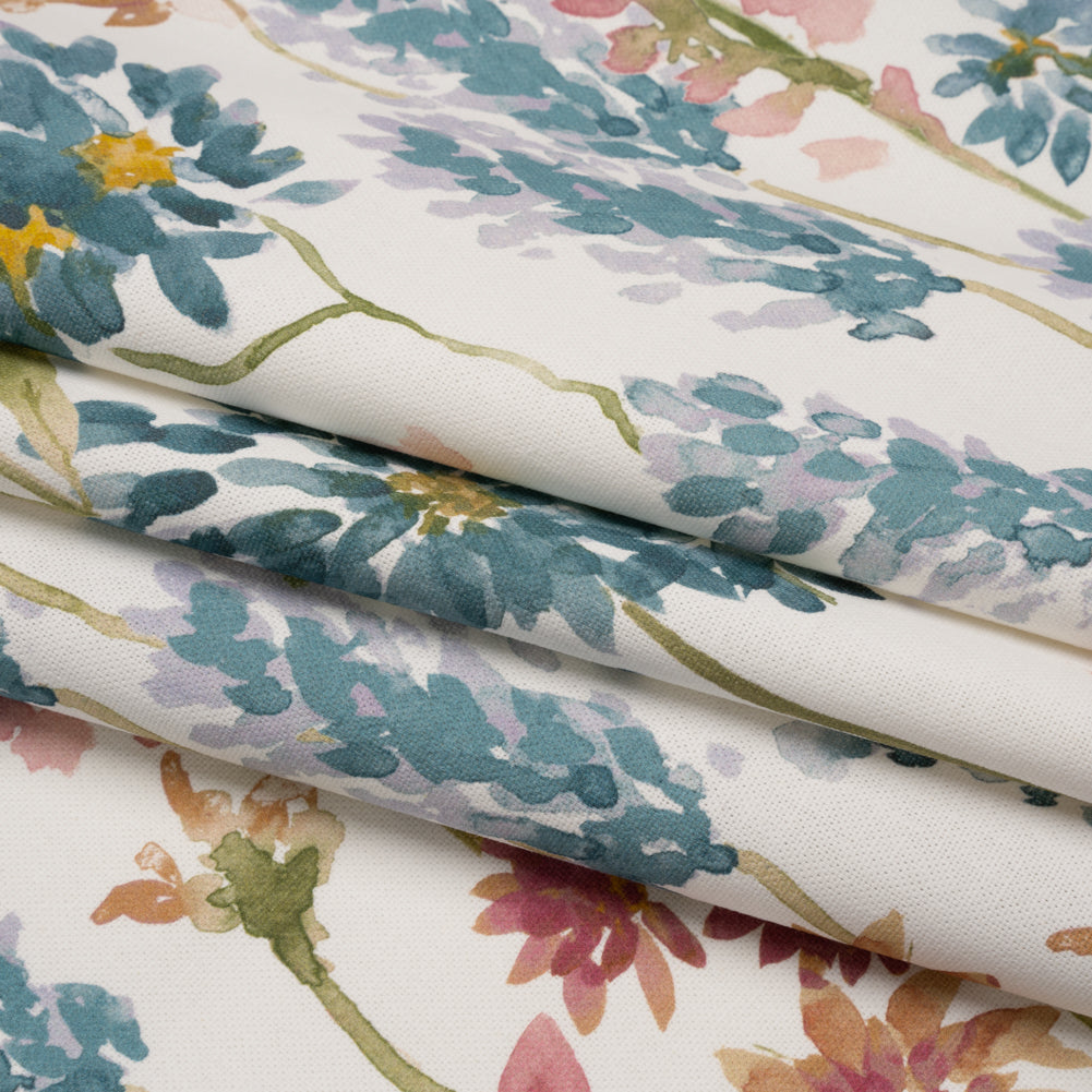 Printed Cotton Canvas - Peony Blooming Watercolor Garden - British Imported - Folded Printed Cotton Canvas - Peony Blooming Watercolor Garden - British Imported - Folded