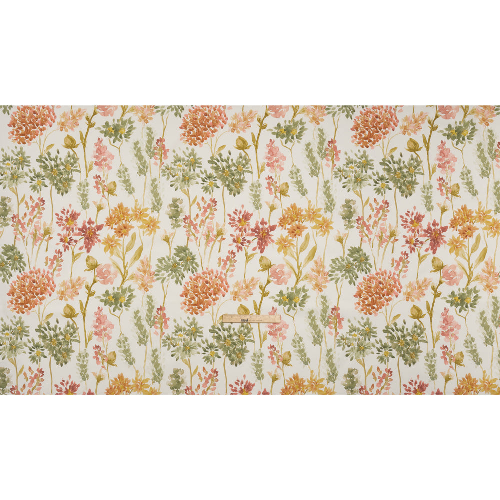 Printed Cotton Canvas - Sienna Blooming Watercolor Garden - British Imported - Full Printed Cotton Canvas - Sienna Blooming Watercolor Garden - British Imported - Full