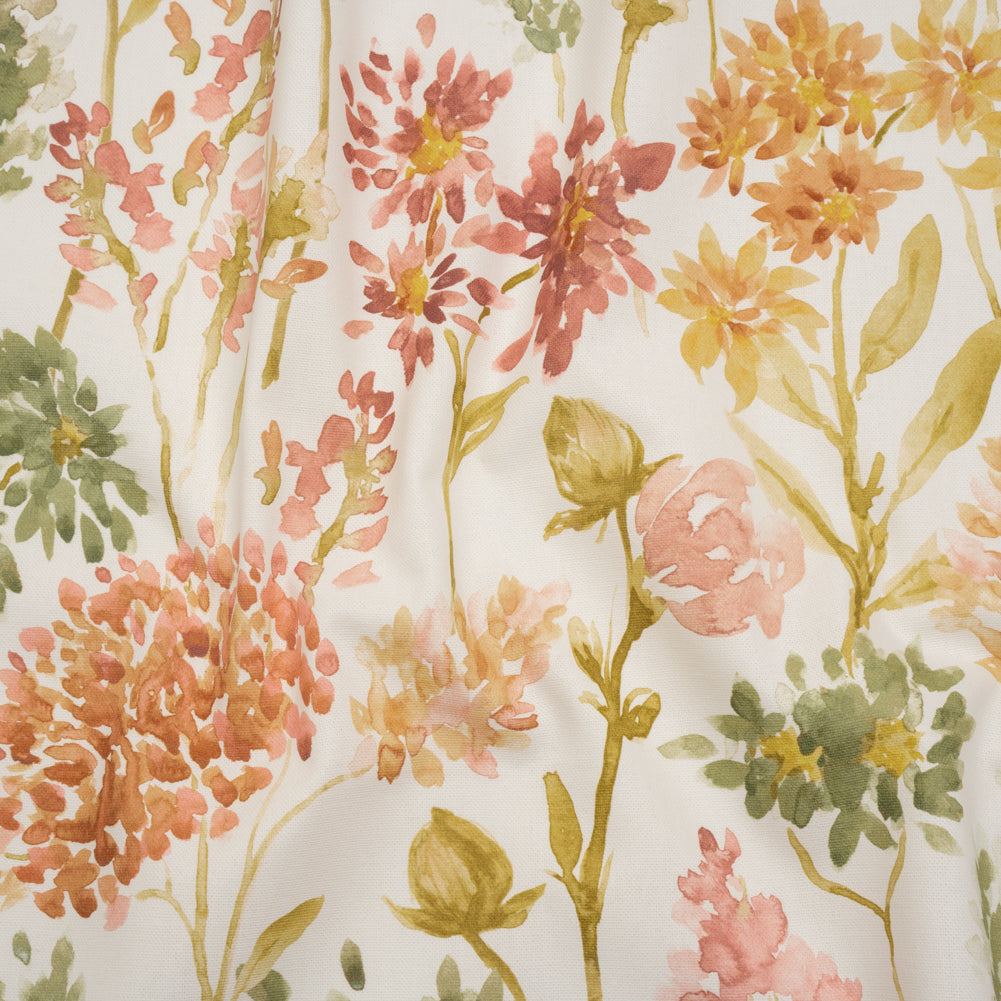 Printed Cotton Canvas - Sienna Blooming Watercolor Garden - British Imported Printed Cotton Canvas - Sienna Blooming Watercolor Garden - British Imported