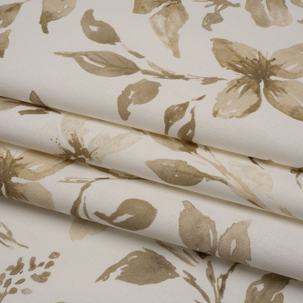 Printed Cotton Canvas - Flax Watercolor Floral Stems - British Imported Printed Cotton Canvas - Flax Watercolor Floral Stems - British Imported