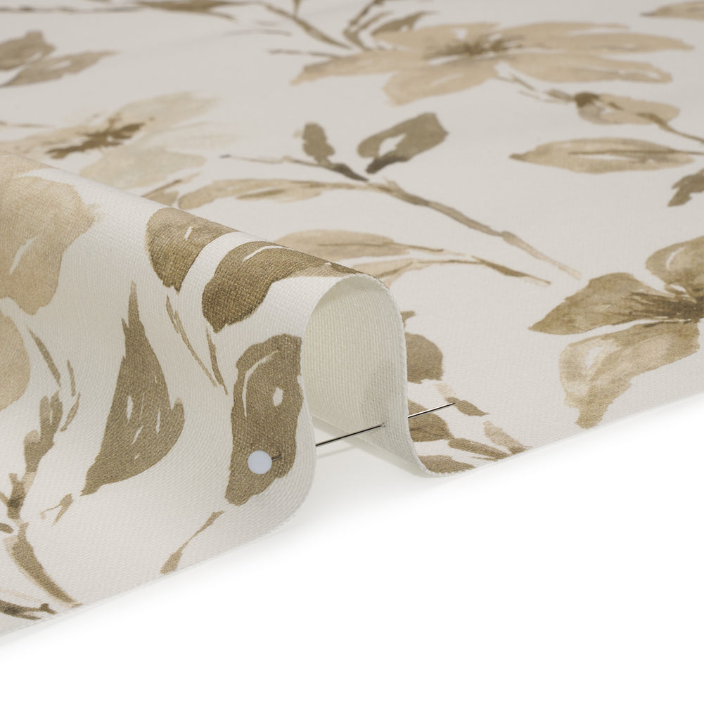 Printed Cotton Canvas - Flax Watercolor Floral Stems - British Imported Printed Cotton Canvas - Flax Watercolor Floral Stems - British Imported