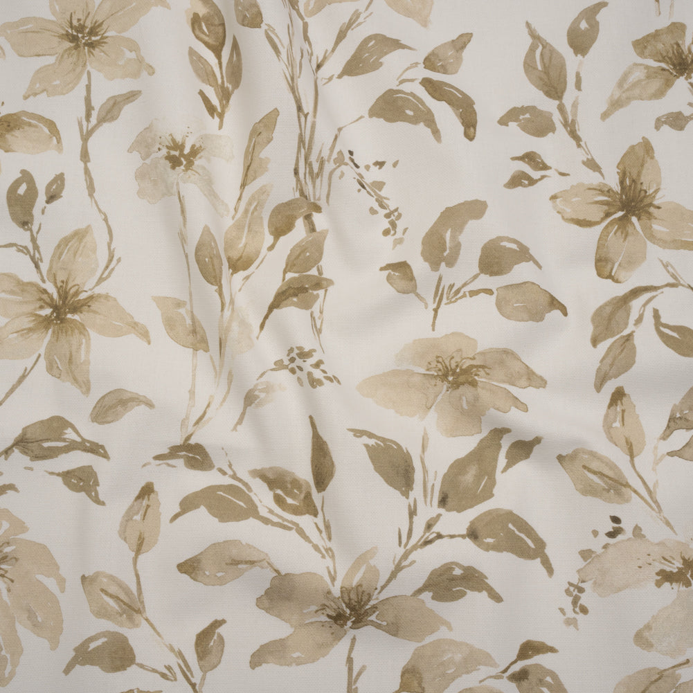 Printed Cotton Canvas - Flax Watercolor Floral Stems - British Imported Printed Cotton Canvas - Flax Watercolor Floral Stems - British Imported