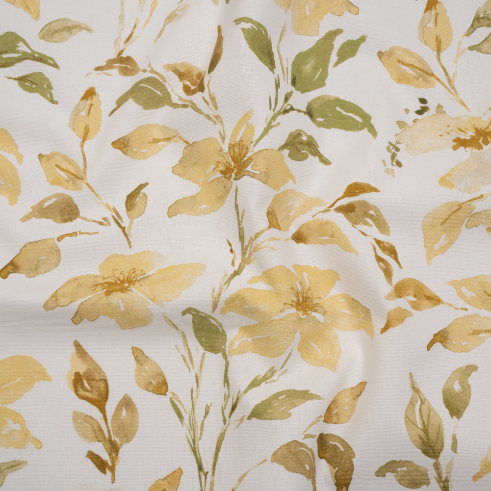 Printed Cotton Canvas - Maize Watercolor Floral Stems - British Imported Printed Cotton Canvas - Maize Watercolor Floral Stems - British Imported