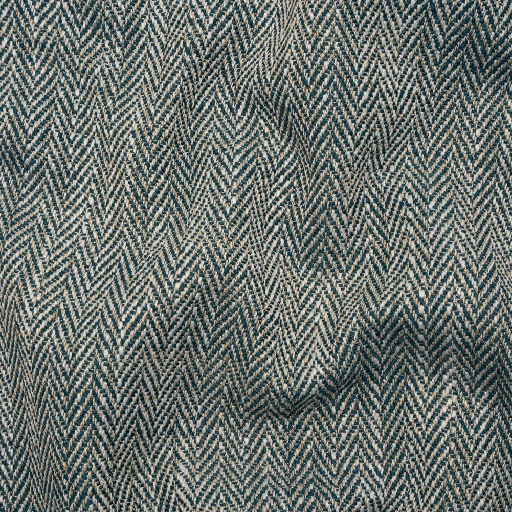 Recycled Polyester Home Decor Twill - Peacock Herringbone - British Imported Recycled Polyester Home Decor Twill - Peacock Herringbone - British Imported