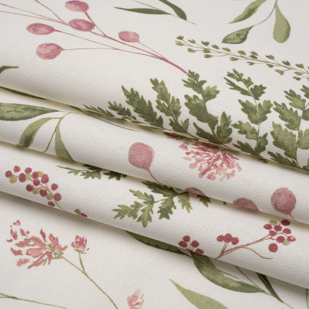 Printed Cotton Canvas - Peony Painted Wildflowers and Leaves - British Imported - Folded Printed Cotton Canvas - Peony Painted Wildflowers and Leaves - British Imported - Folded