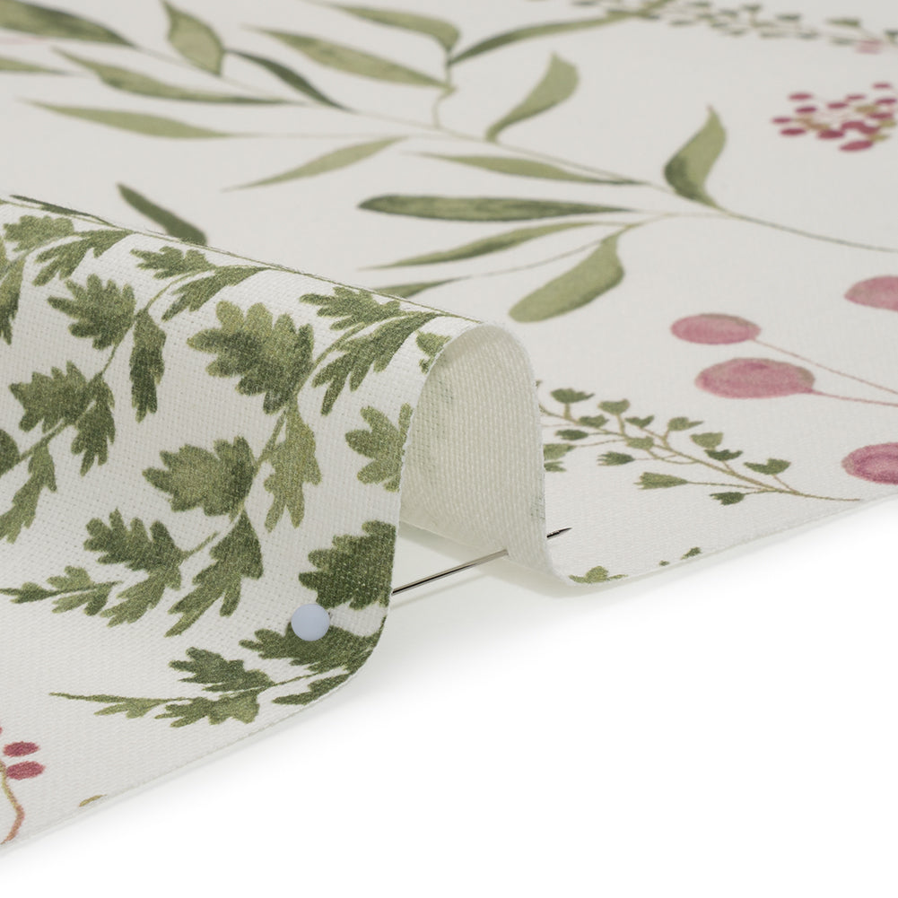Printed Cotton Canvas - Peony Painted Wildflowers and Leaves - British Imported - Detail Printed Cotton Canvas - Peony Painted Wildflowers and Leaves - British Imported - Detail