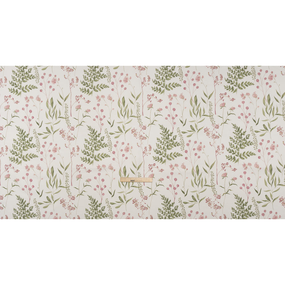Printed Cotton Canvas - Peony Painted Wildflowers and Leaves - British Imported - Full Printed Cotton Canvas - Peony Painted Wildflowers and Leaves - British Imported - Full