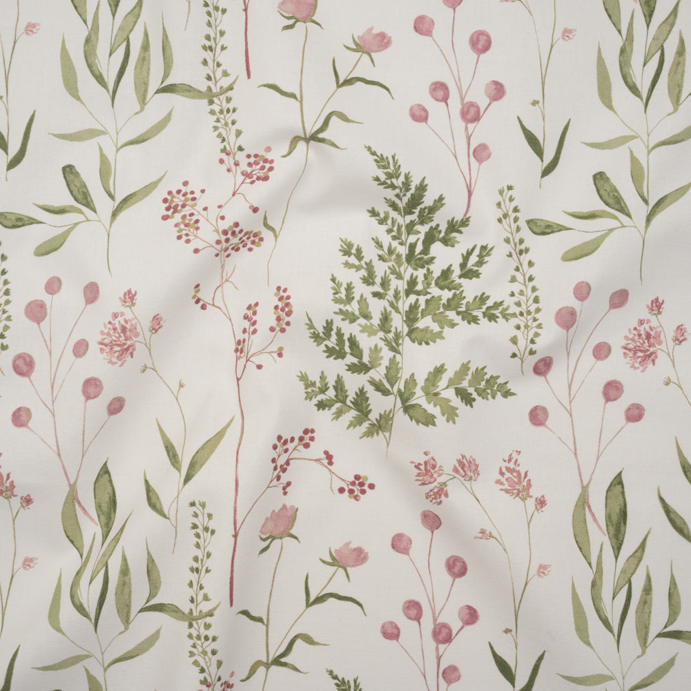 Printed Cotton Canvas - Peony Painted Wildflowers and Leaves - British Imported Printed Cotton Canvas - Peony Painted Wildflowers and Leaves - British Imported
