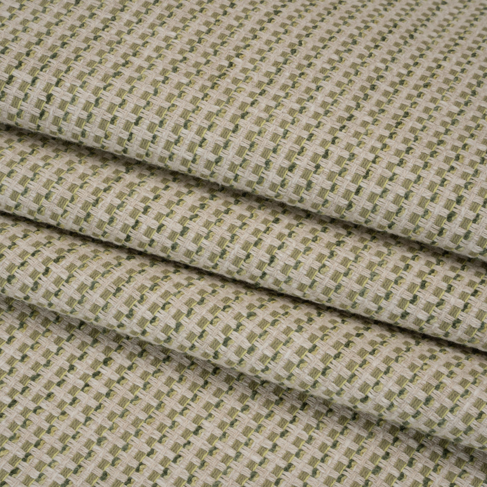 Recycled Polyester and Cotton Jacquard - Moss Little Checked Stripes - British Imported Recycled Polyester and Cotton Jacquard - Moss Little Checked Stripes - British Imported