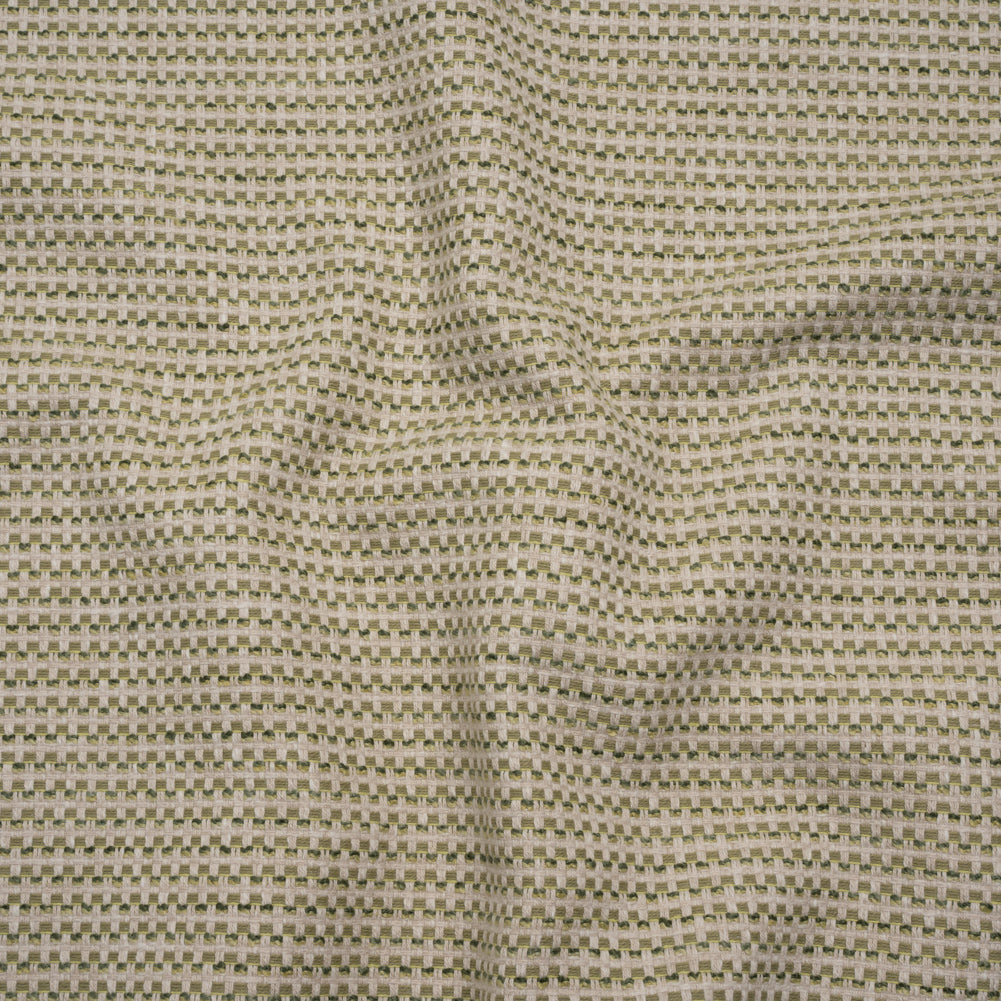 Recycled Polyester and Cotton Jacquard - Moss Little Checked Stripes - British Imported Recycled Polyester and Cotton Jacquard - Moss Little Checked Stripes - British Imported