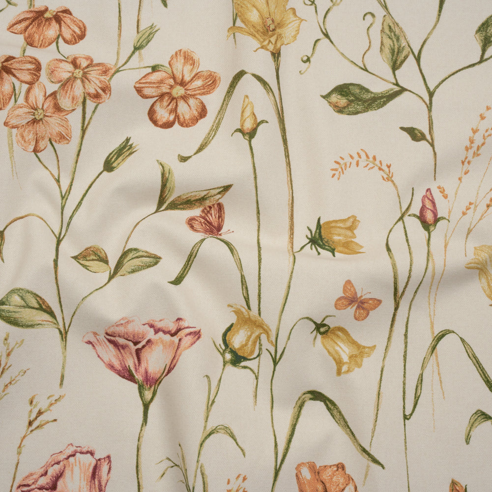 Printed Cotton Canvas - Autumn Flowering Stems and Butterflies - British Imported Printed Cotton Canvas - Autumn Flowering Stems and Butterflies - British Imported