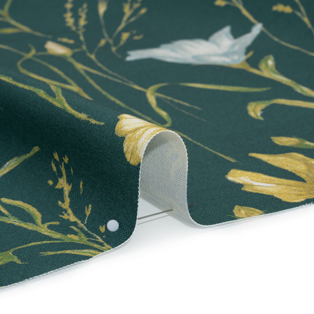 Printed Cotton Canvas - Kingfisher Flowering Stems and Butterflies - British Imported Printed Cotton Canvas - Kingfisher Flowering Stems and Butterflies - British Imported