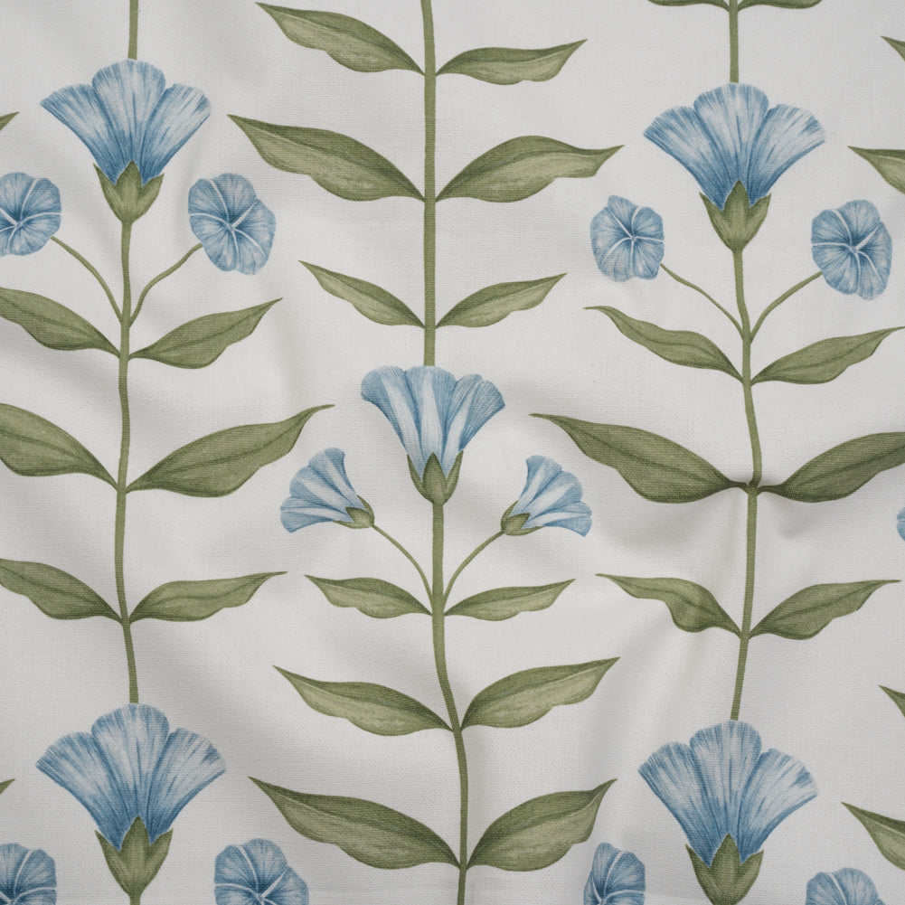 Printed Cotton Canvas - Bluebell Balanced Flower Stems - British Imported Printed Cotton Canvas - Bluebell Balanced Flower Stems - British Imported