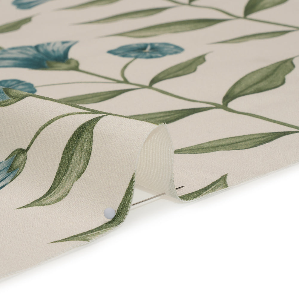 Printed Cotton Canvas - Kingfisher Balanced Flower Stems - British Imported Printed Cotton Canvas - Kingfisher Balanced Flower Stems - British Imported