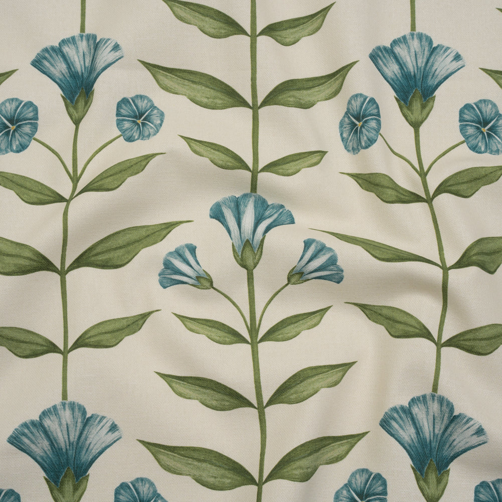 Printed Cotton Canvas - Kingfisher Balanced Flower Stems - British Imported Printed Cotton Canvas - Kingfisher Balanced Flower Stems - British Imported