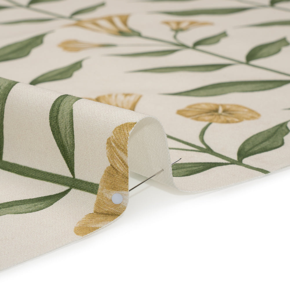 Printed Cotton Canvas - Marigold Balanced Flower Stems - British Imported - Detail Printed Cotton Canvas - Marigold Balanced Flower Stems - British Imported - Detail