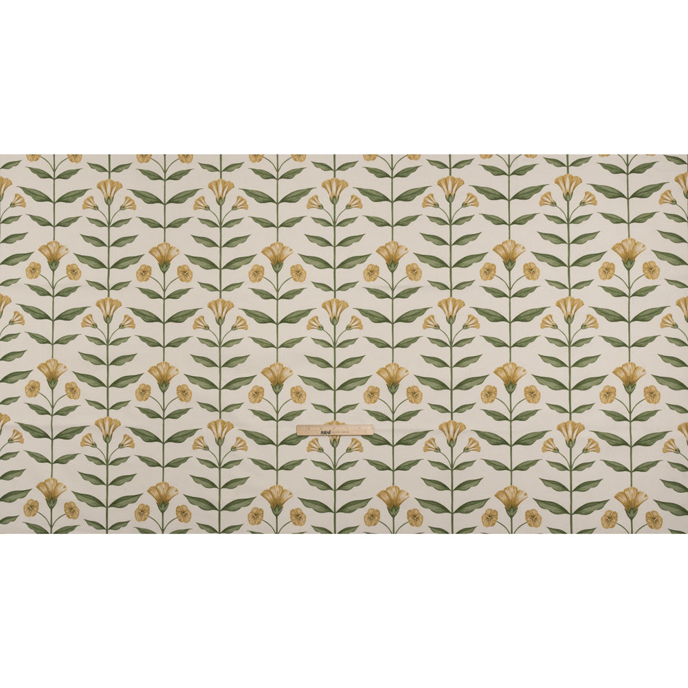 Printed Cotton Canvas - Marigold Balanced Flower Stems - British Imported - Full Printed Cotton Canvas - Marigold Balanced Flower Stems - British Imported - Full