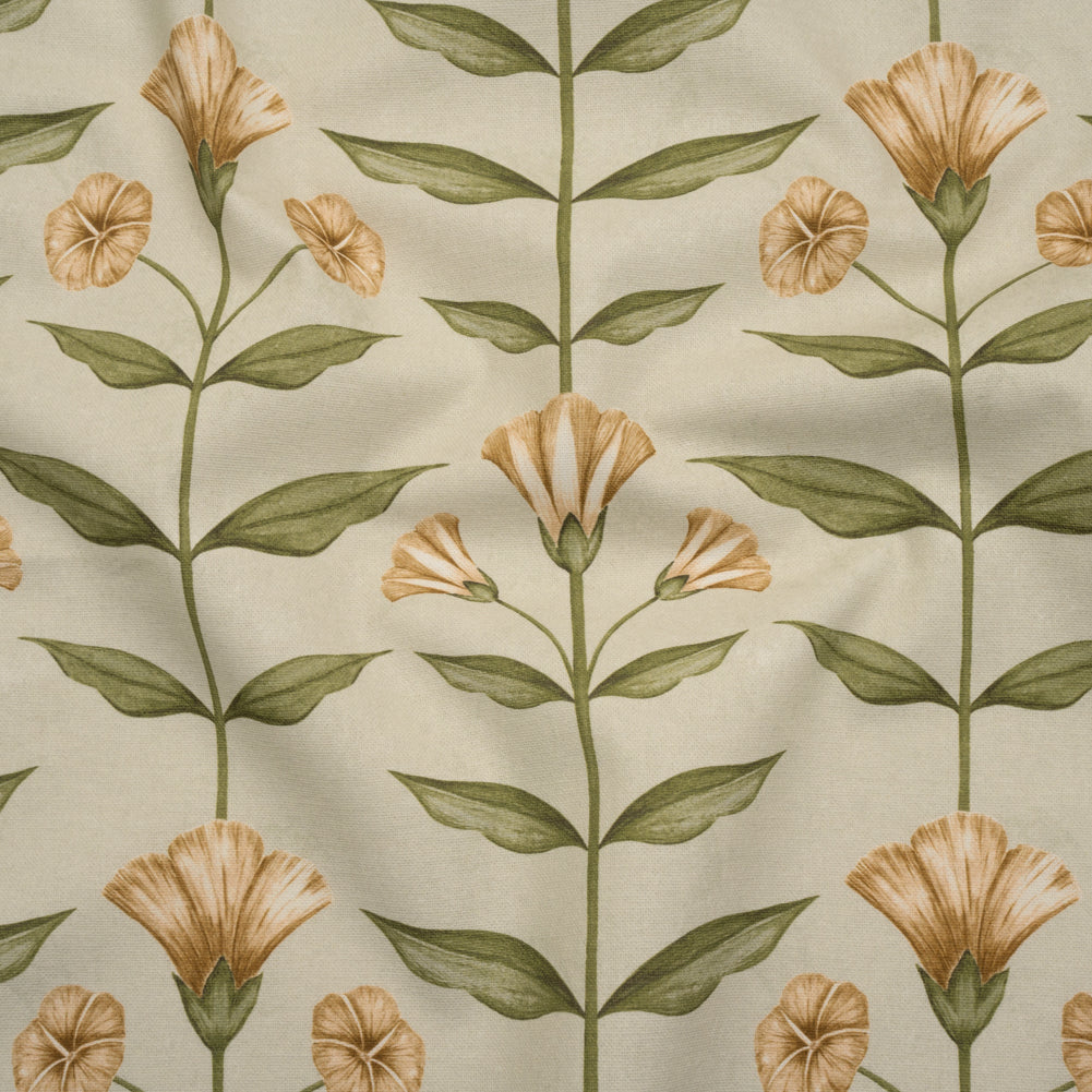 Printed Cotton Canvas - Ochre Balanced Flower Stems - British Imported Printed Cotton Canvas - Ochre Balanced Flower Stems - British Imported