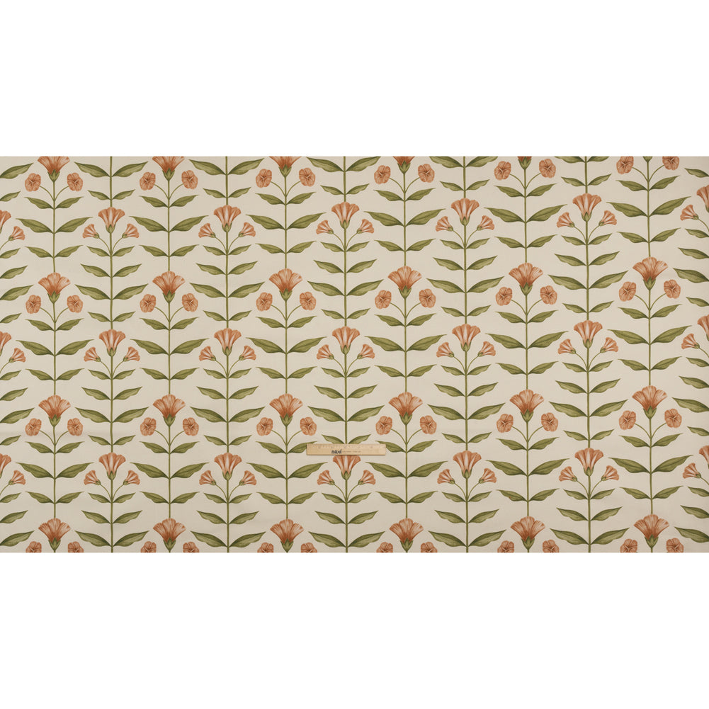 Printed Cotton Canvas - Terracotta Balanced Flower Stems - British Imported - Full Printed Cotton Canvas - Terracotta Balanced Flower Stems - British Imported - Full