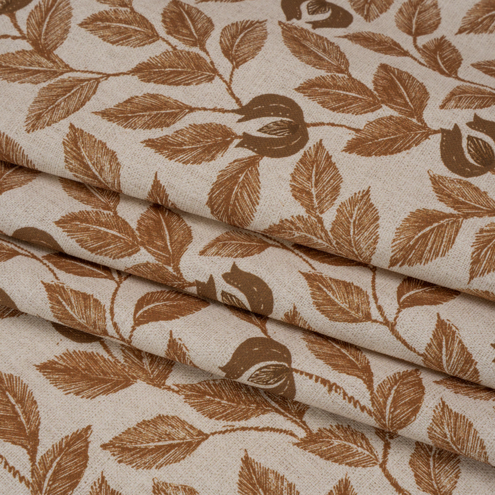 Printed Cotton Canvas - Ginger Budding Flowers and Leaves - British Imported Printed Cotton Canvas - Ginger Budding Flowers and Leaves - British Imported