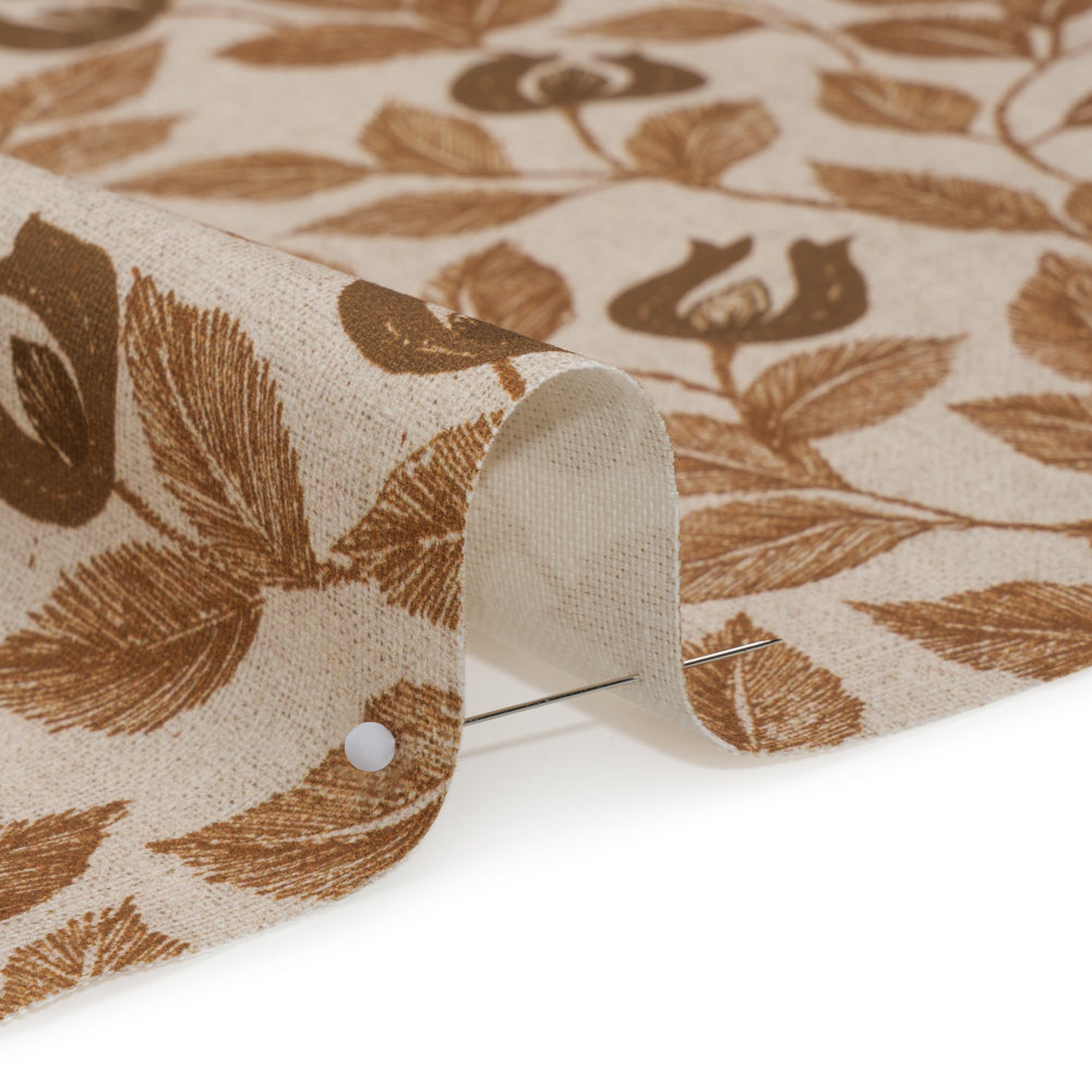 Printed Cotton Canvas - Ginger Budding Flowers and Leaves - British Imported Printed Cotton Canvas - Ginger Budding Flowers and Leaves - British Imported