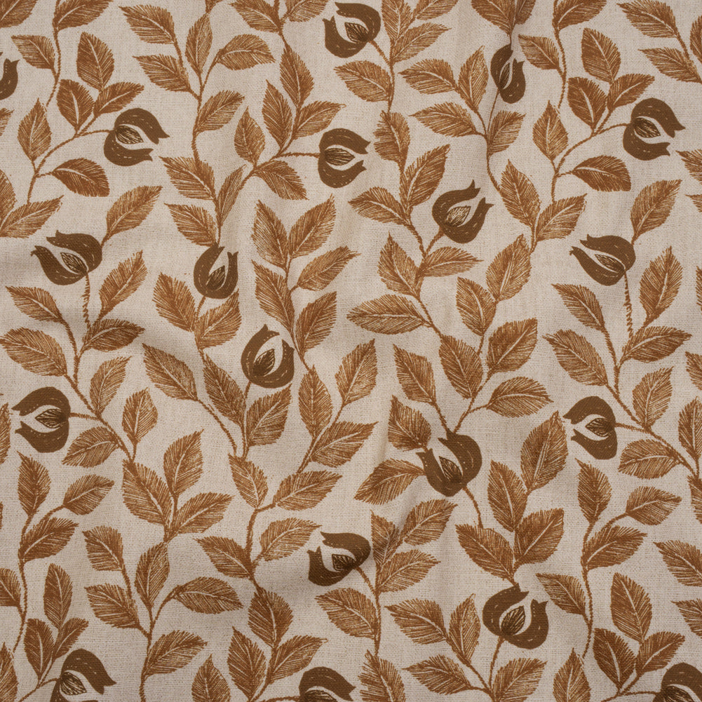 Printed Cotton Canvas - Ginger Budding Flowers and Leaves - British Imported Printed Cotton Canvas - Ginger Budding Flowers and Leaves - British Imported