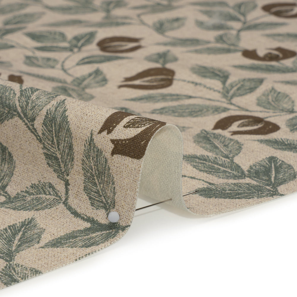 Printed Cotton Canvas - Sage Budding Flowers and Leaves - British Imported - Detail Printed Cotton Canvas - Sage Budding Flowers and Leaves - British Imported - Detail