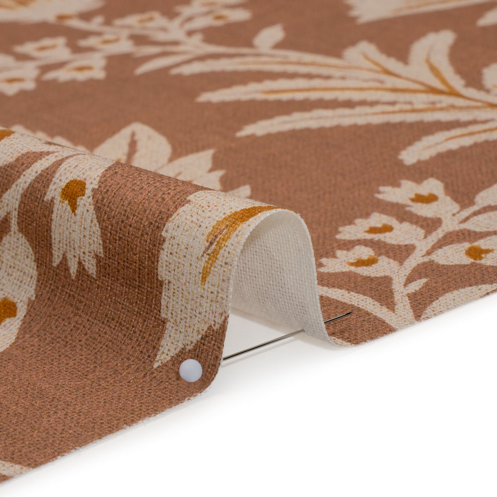 Printed Cotton Canvas - Clay Leafy Sprays and Little Flowers - British Imported Printed Cotton Canvas - Clay Leafy Sprays and Little Flowers - British Imported