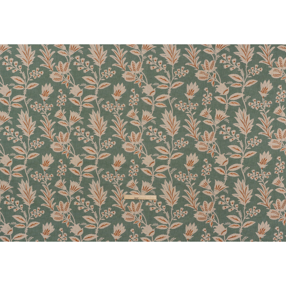Printed Cotton Canvas - Kingfisher Leafy Sprays and Little Flowers - British Imported Printed Cotton Canvas - Kingfisher Leafy Sprays and Little Flowers - British Imported