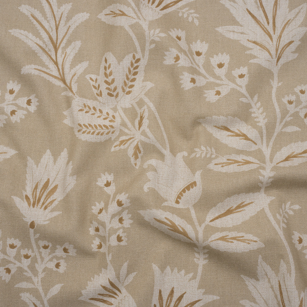Printed Cotton Canvas - Linen Leafy Sprays and Little Flowers - British Imported Printed Cotton Canvas - Linen Leafy Sprays and Little Flowers - British Imported