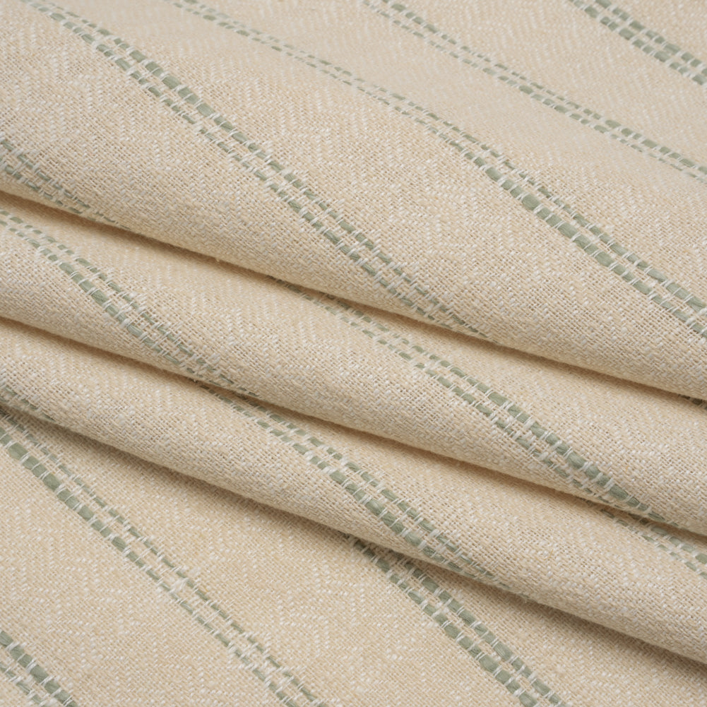 Polyester and Cotton Drapery Twill - Eucalyptus Zig Zags and Textured Stripes - British Imported - Folded Polyester and Cotton Drapery Twill - Eucalyptus Zig Zags and Textured Stripes - British Imported - Folded