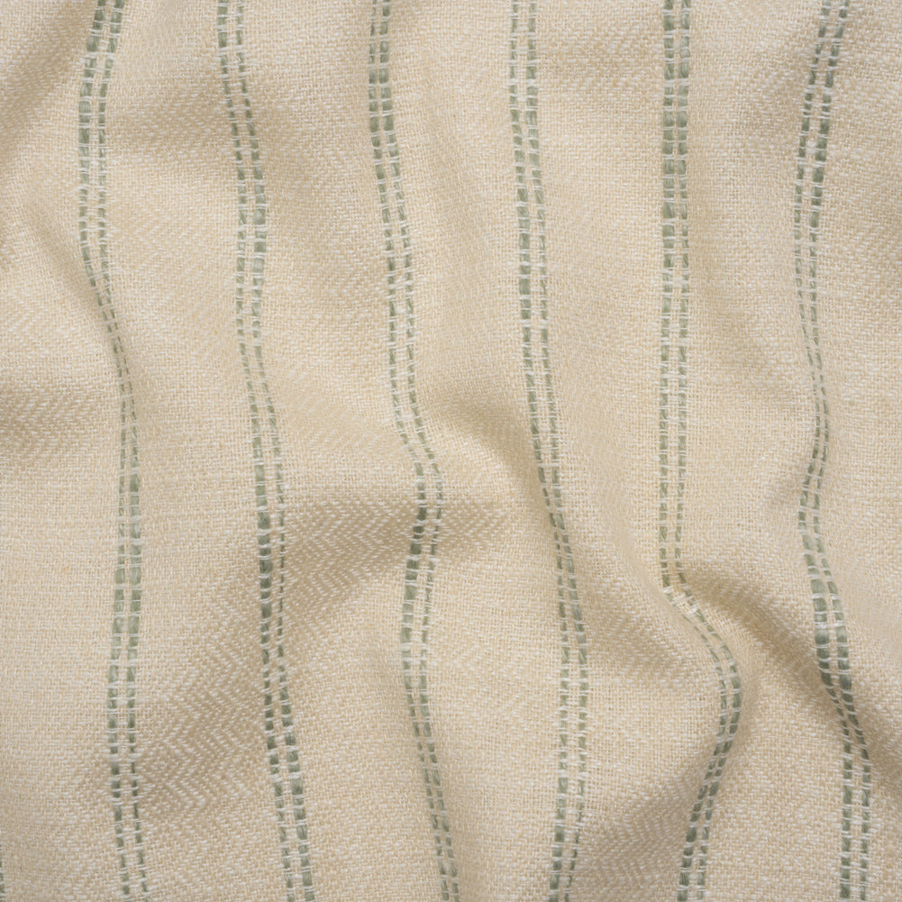 Polyester and Cotton Drapery Twill - Eucalyptus Zig Zags and Textured Stripes - British Imported Polyester and Cotton Drapery Twill - Eucalyptus Zig Zags and Textured Stripes - British Imported