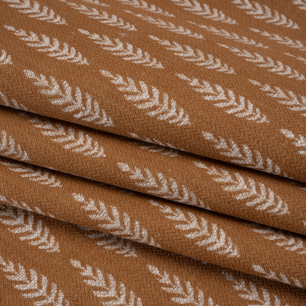 Recycled Polyester and Cotton Jacquard - Ginger Lines of Leaves - British Imported Recycled Polyester and Cotton Jacquard - Ginger Lines of Leaves - British Imported