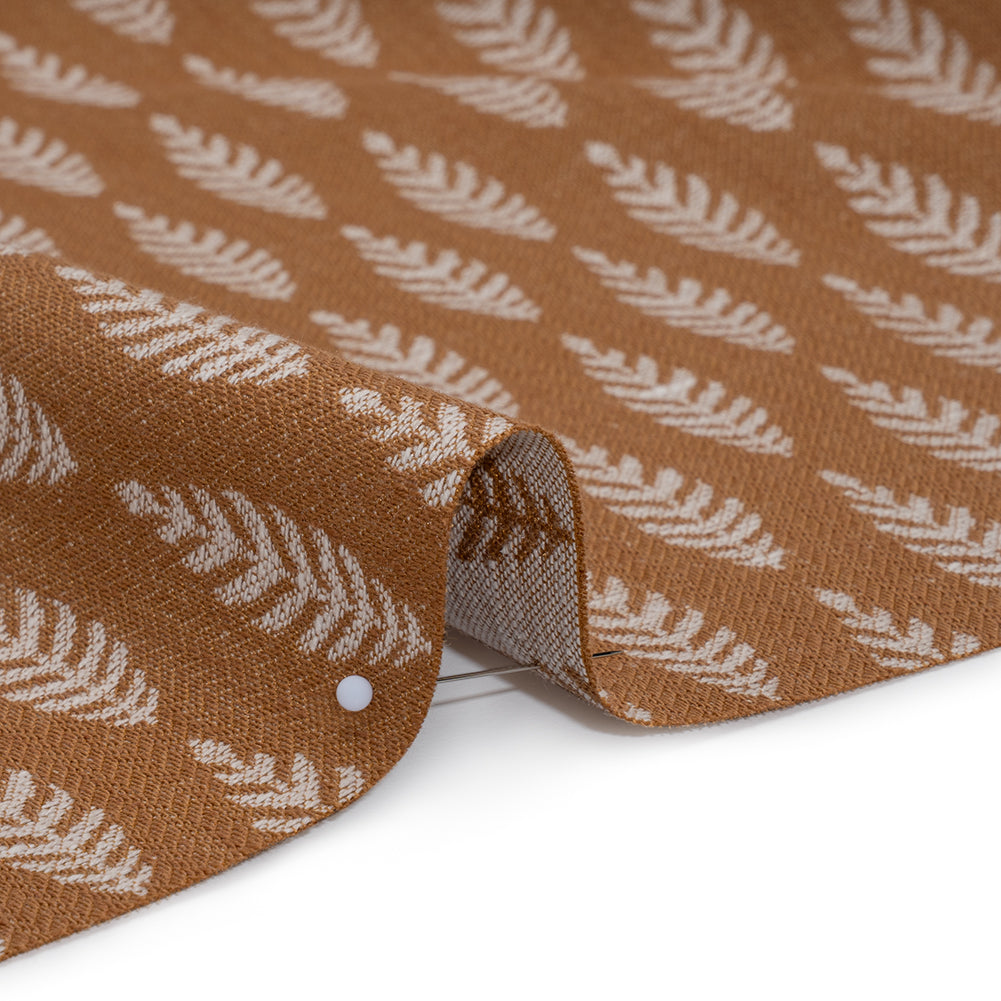 Recycled Polyester and Cotton Jacquard - Ginger Lines of Leaves - British Imported Recycled Polyester and Cotton Jacquard - Ginger Lines of Leaves - British Imported