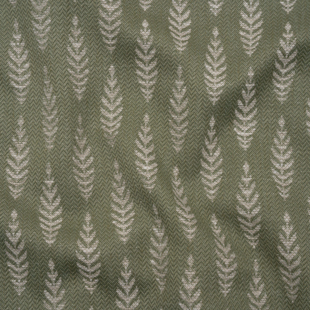 Recycled Polyester and Cotton Jacquard - Moss Lines of Leaves - British Imported Recycled Polyester and Cotton Jacquard - Moss Lines of Leaves - British Imported