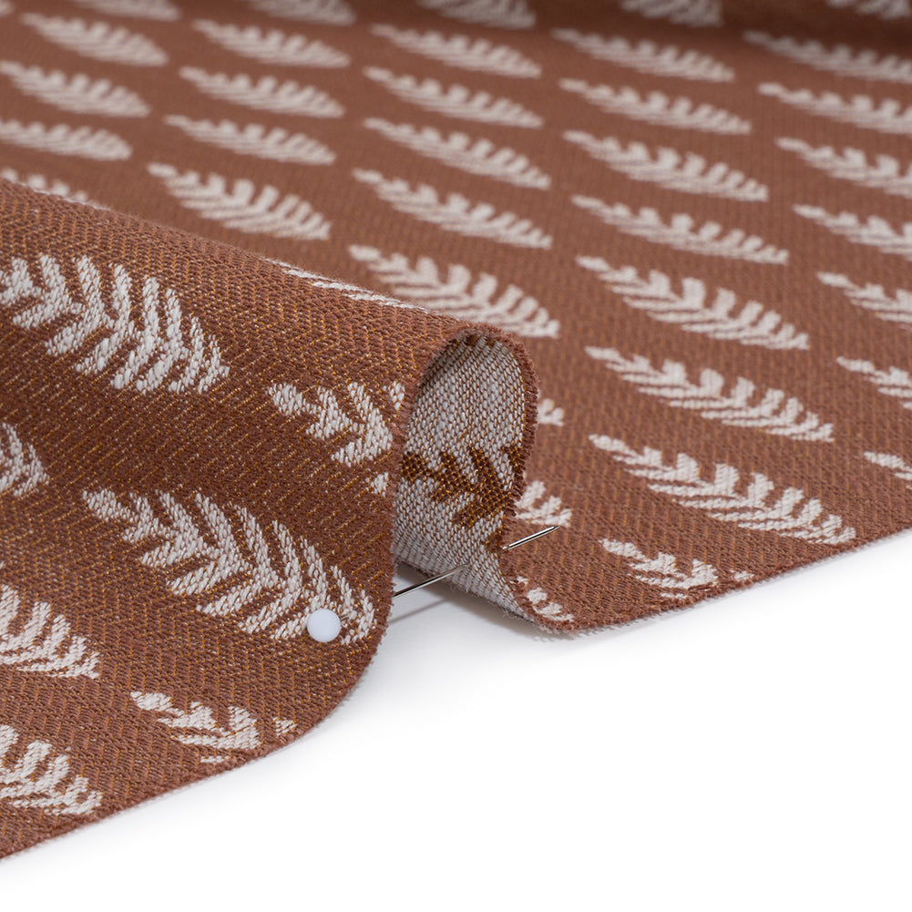 Recycled Polyester and Cotton Jacquard - Rosewood Lines of Leaves - British Imported Recycled Polyester and Cotton Jacquard - Rosewood Lines of Leaves - British Imported