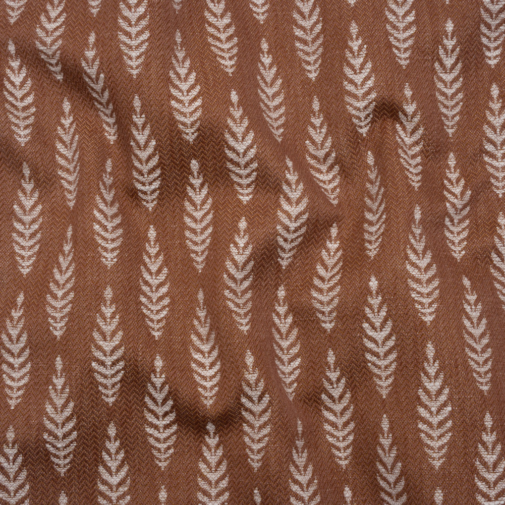 Recycled Polyester and Cotton Jacquard - Rosewood Lines of Leaves - British Imported Recycled Polyester and Cotton Jacquard - Rosewood Lines of Leaves - British Imported