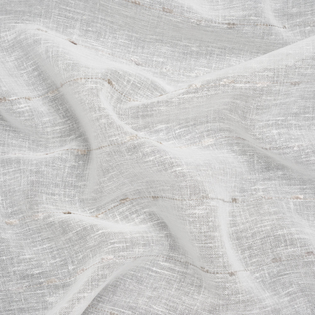 Slubbed Double Wide Drapery Sheers Fabric - Stone Eyelash Fringe Dot Stripes - British Imported Slubbed Double Wide Drapery Sheers Fabric - Stone Eyelash Fringe Dot Stripes - British Imported