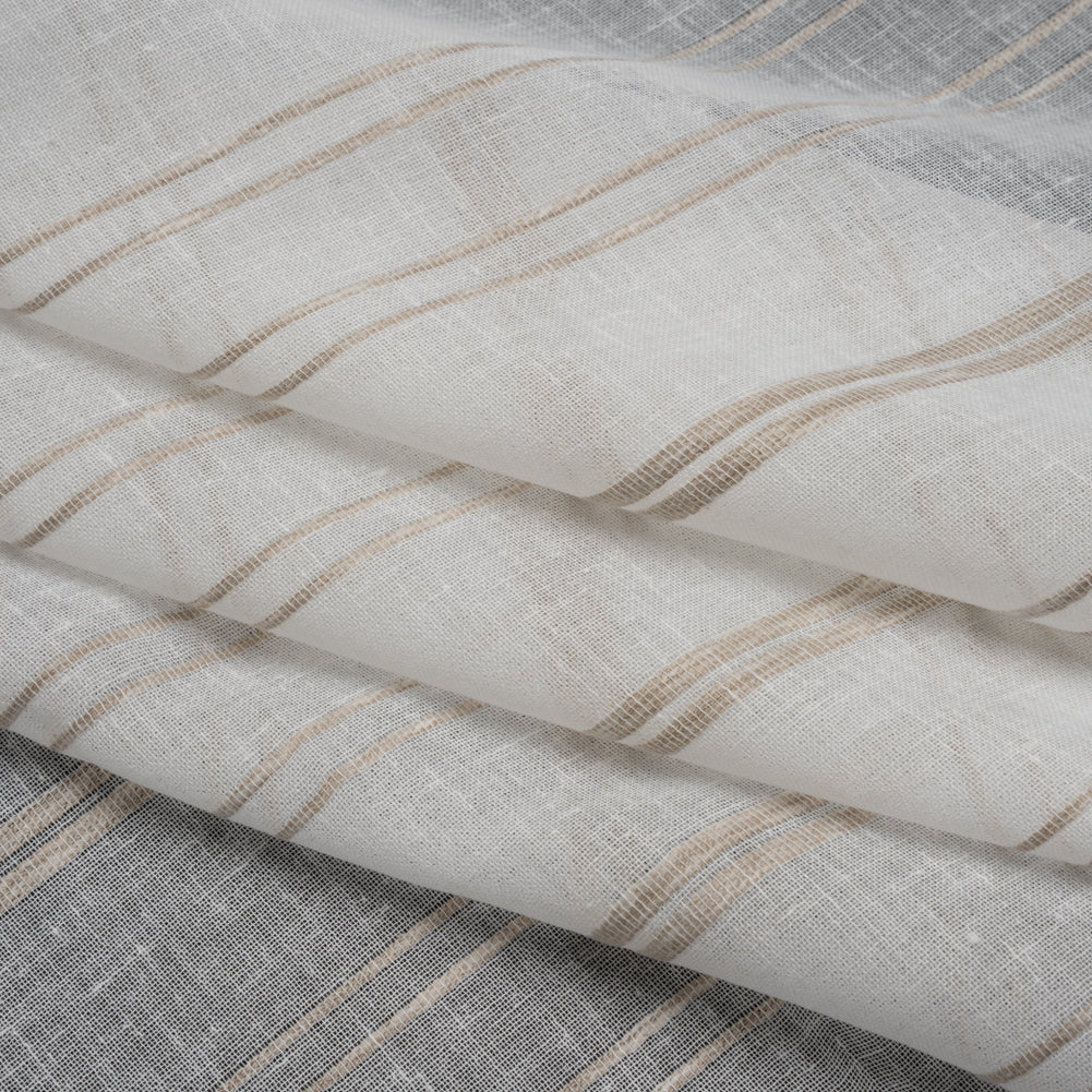 Slubbed Double Wide Drapery Sheers Fabric - Driftwood Ribbed Stripes - British Imported Slubbed Double Wide Drapery Sheers Fabric - Driftwood Ribbed Stripes - British Imported