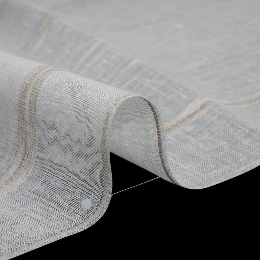 Slubbed Double Wide Drapery Sheers Fabric - Driftwood Ribbed Stripes - British Imported Slubbed Double Wide Drapery Sheers Fabric - Driftwood Ribbed Stripes - British Imported