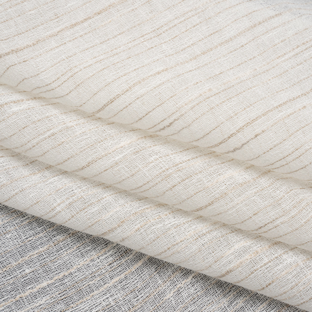Creped Gauzy Double Wide Drapery Sheers Fabric - Driftwood Slubbed Stripes - British Imported Folded Creped Gauzy Double Wide Drapery Sheers Fabric - Driftwood Slubbed Stripes - British Imported Folded