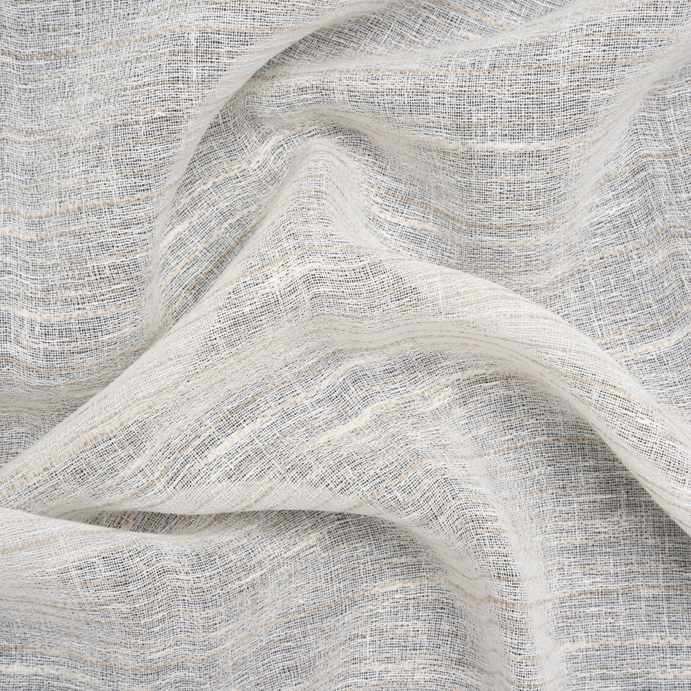 Creped Gauzy Double Wide Drapery Sheers Fabric - Driftwood Slubbed Stripes - British Imported Creped Gauzy Double Wide Drapery Sheers Fabric - Driftwood Slubbed Stripes - British Imported
