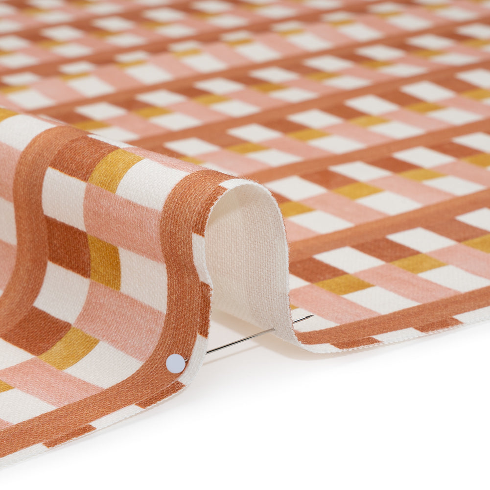 Cotton and Linen Canvas Print - Clay Geometric Block Stripes - British Imported Detail Cotton and Linen Canvas Print - Clay Geometric Block Stripes - British Imported Detail