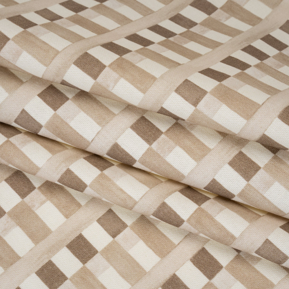 Cotton and Linen Canvas Print - Natural Geometric Block Stripes - British Imported - Folded Cotton and Linen Canvas Print - Natural Geometric Block Stripes - British Imported - Folded