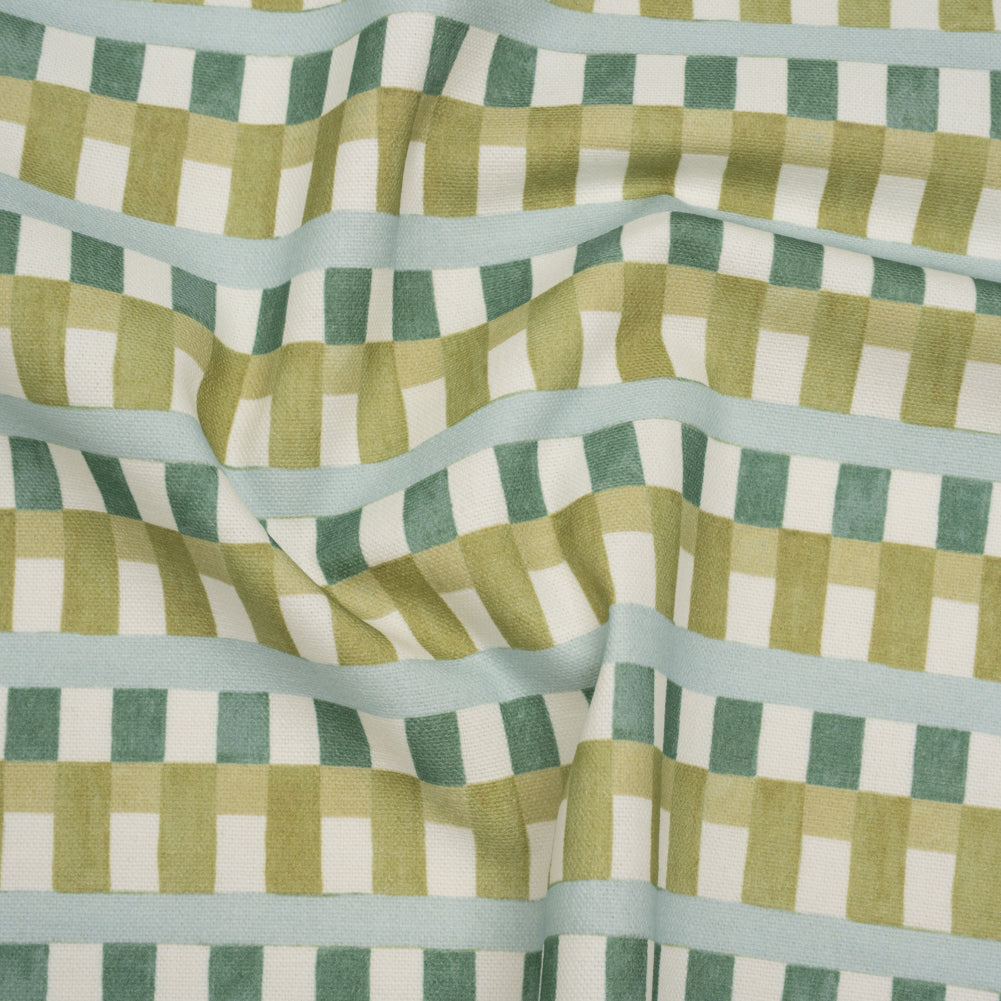 Cotton and Linen Canvas Print - Teal Geometric Block Stripes - British Imported Cotton and Linen Canvas Print - Teal Geometric Block Stripes - British Imported