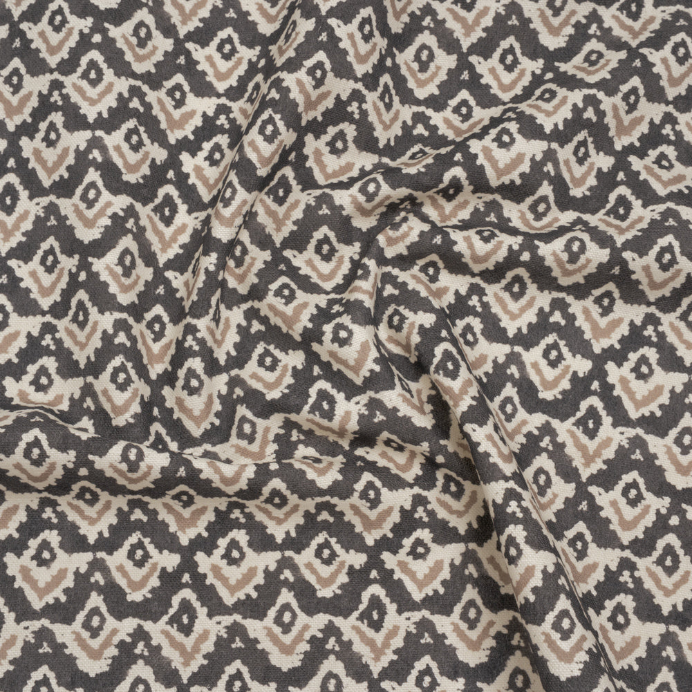 Cotton and Linen Canvas Print - Charcoal Rows of Diamonds - British Imported Cotton and Linen Canvas Print - Charcoal Rows of Diamonds - British Imported