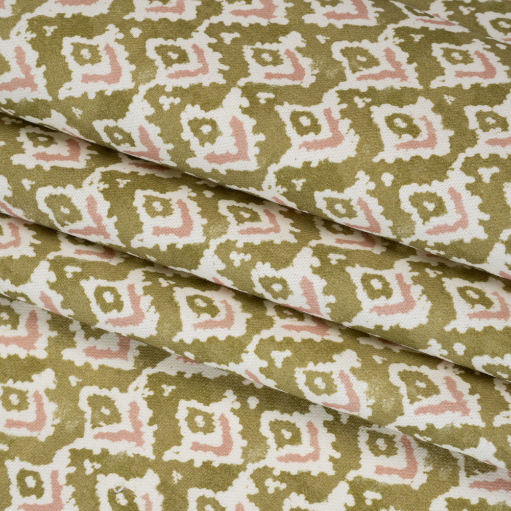 Cotton and Linen Canvas Print - Olive Rows of Diamonds - British Imported - Folded Cotton and Linen Canvas Print - Olive Rows of Diamonds - British Imported - Folded