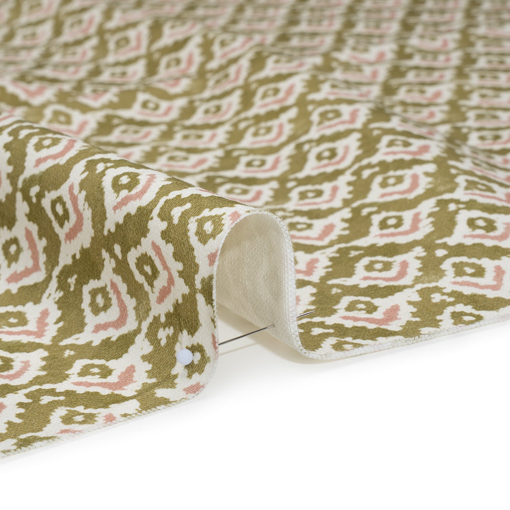 Cotton and Linen Canvas Print - Olive Rows of Diamonds - British Imported - Detail Cotton and Linen Canvas Print - Olive Rows of Diamonds - British Imported - Detail