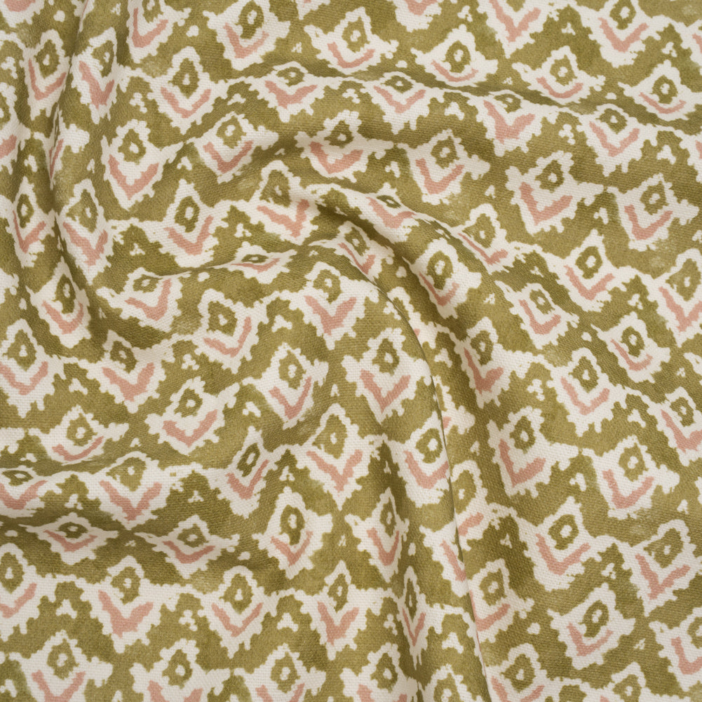 Cotton and Linen Canvas Print - Olive Rows of Diamonds - British Imported Cotton and Linen Canvas Print - Olive Rows of Diamonds - British Imported